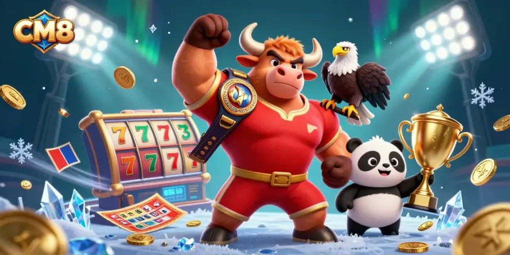 CM8 engages players with dynamic slot action and victory in a vibrant casino scene.