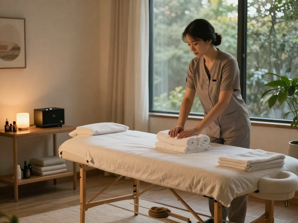 Enjoying a relaxing 도봉출장마사지 in a serene home setting with soothing ambiance.