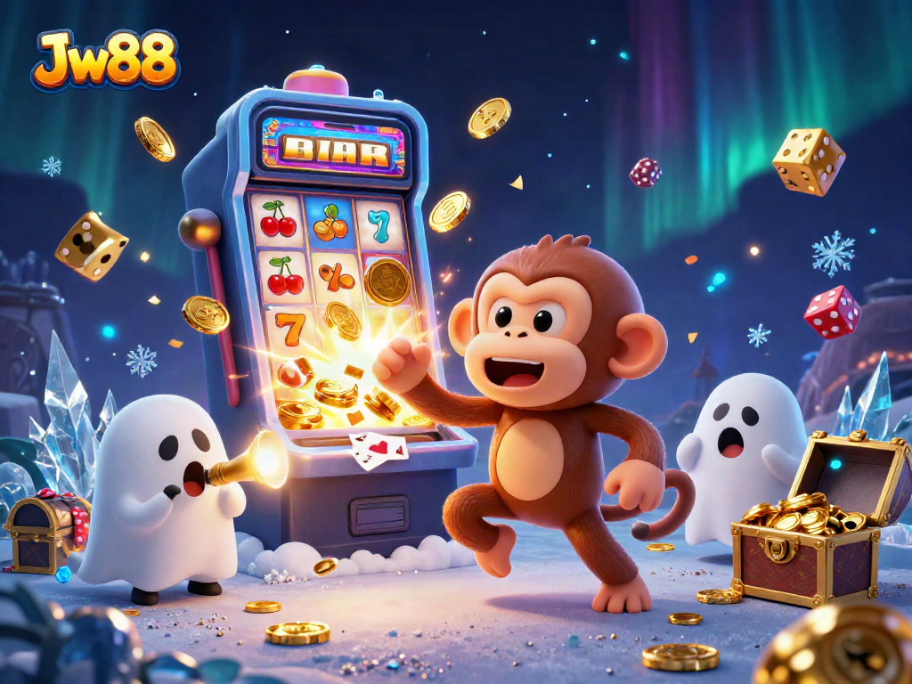 Experience thrilling slots and jackpots with Jw88 in a vibrant haunted casino scene.
