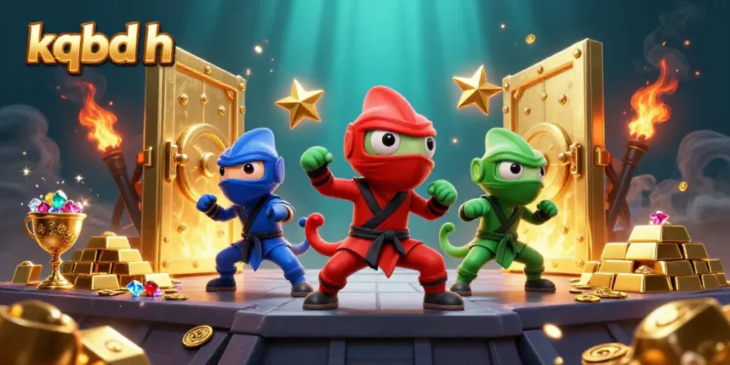 Experience gaming excitement with kqbd h, featuring colorful chameleon ninjas amidst treasures.