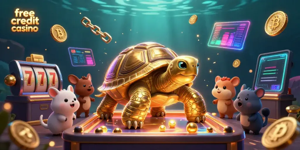 Experience the excitement of free credit casino rewards in a vibrant 3D illustration.