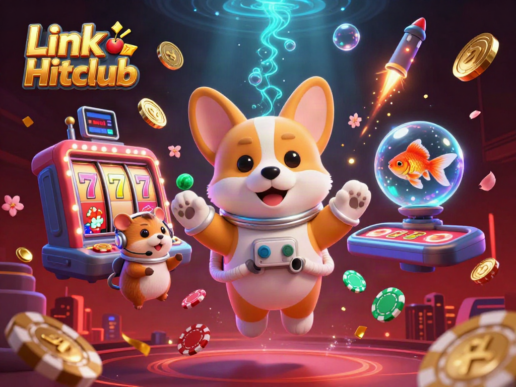 Engage in thrilling gameplay at Link Hitclub with a corgi astronaut in a space casino setting.