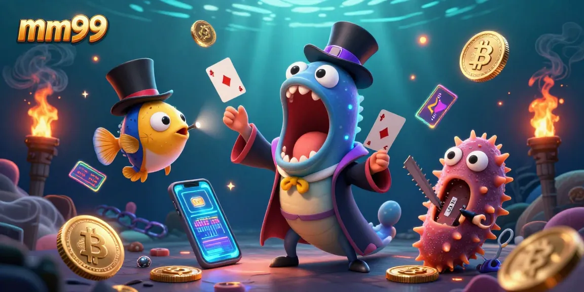 Experience the thrill of mm99 gaming with a magical scene featuring card tricks and cryptocurrencies.