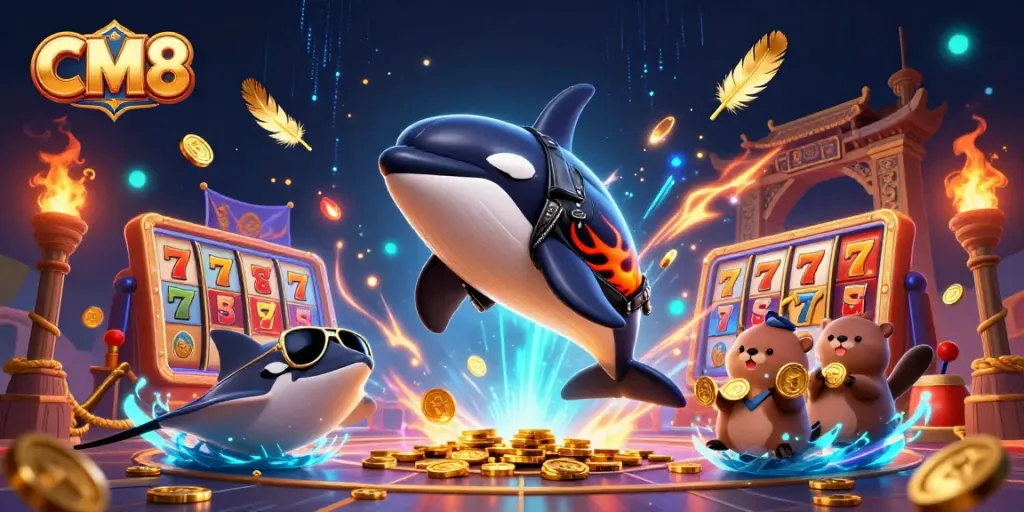CM8 casino scene featuring dynamic characters and vibrant elements for thrilling gaming experience.