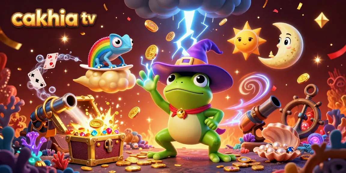 Cakhia tv showcases thrilling gambling with colorful coins and vibrant gaming action in a dynamic 3D scene.