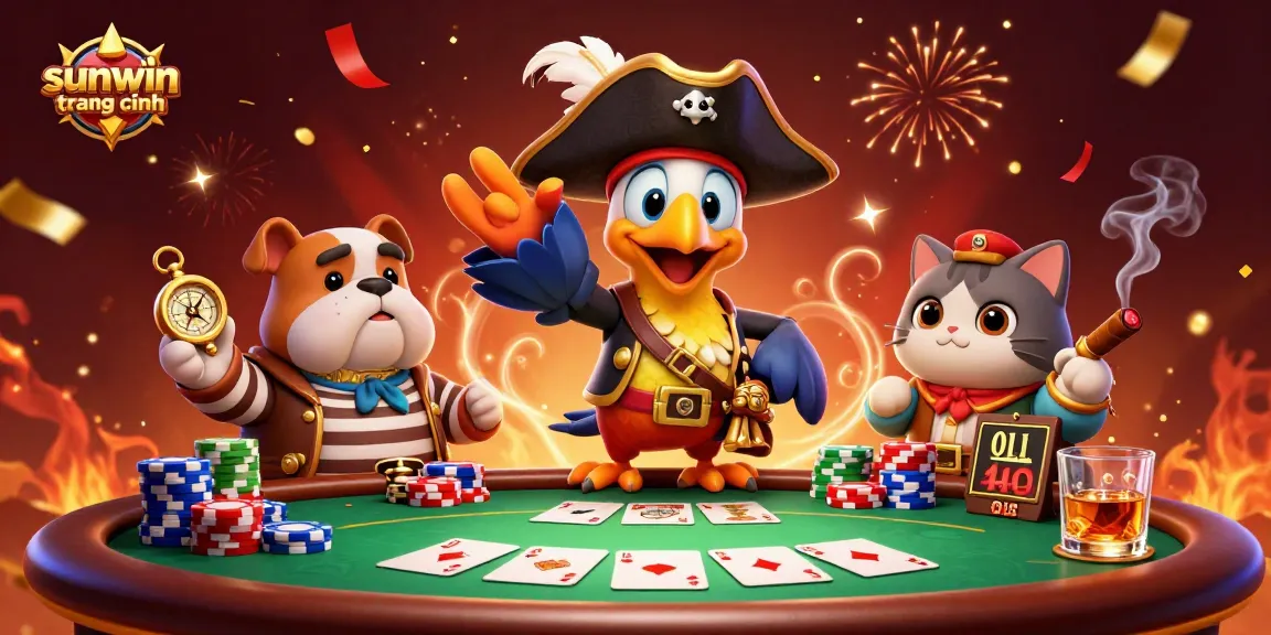 Play exciting games on sunwin trang chính with a colorful poker table and dynamic characters.