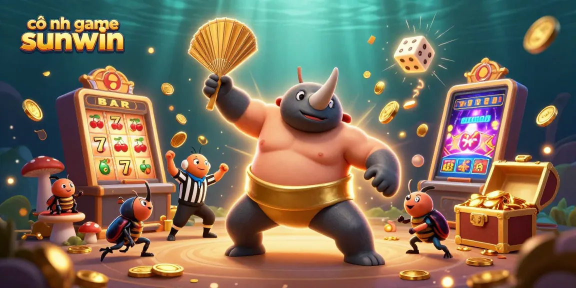 Experience the excitement at cổng game sunwin with a dynamic 3D scene featuring a sumo champion and jackpot delights.